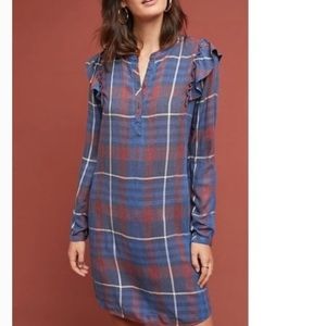 Anthropologie Blue & Brown Plaid Dress XS